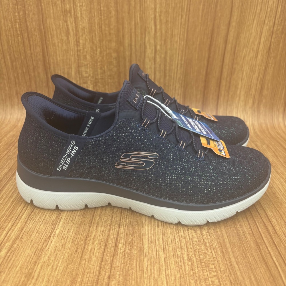 New Skechers Summits Lunar Glow Sneakers Womens 6 Navy Slip-ins Navy Rose Gold